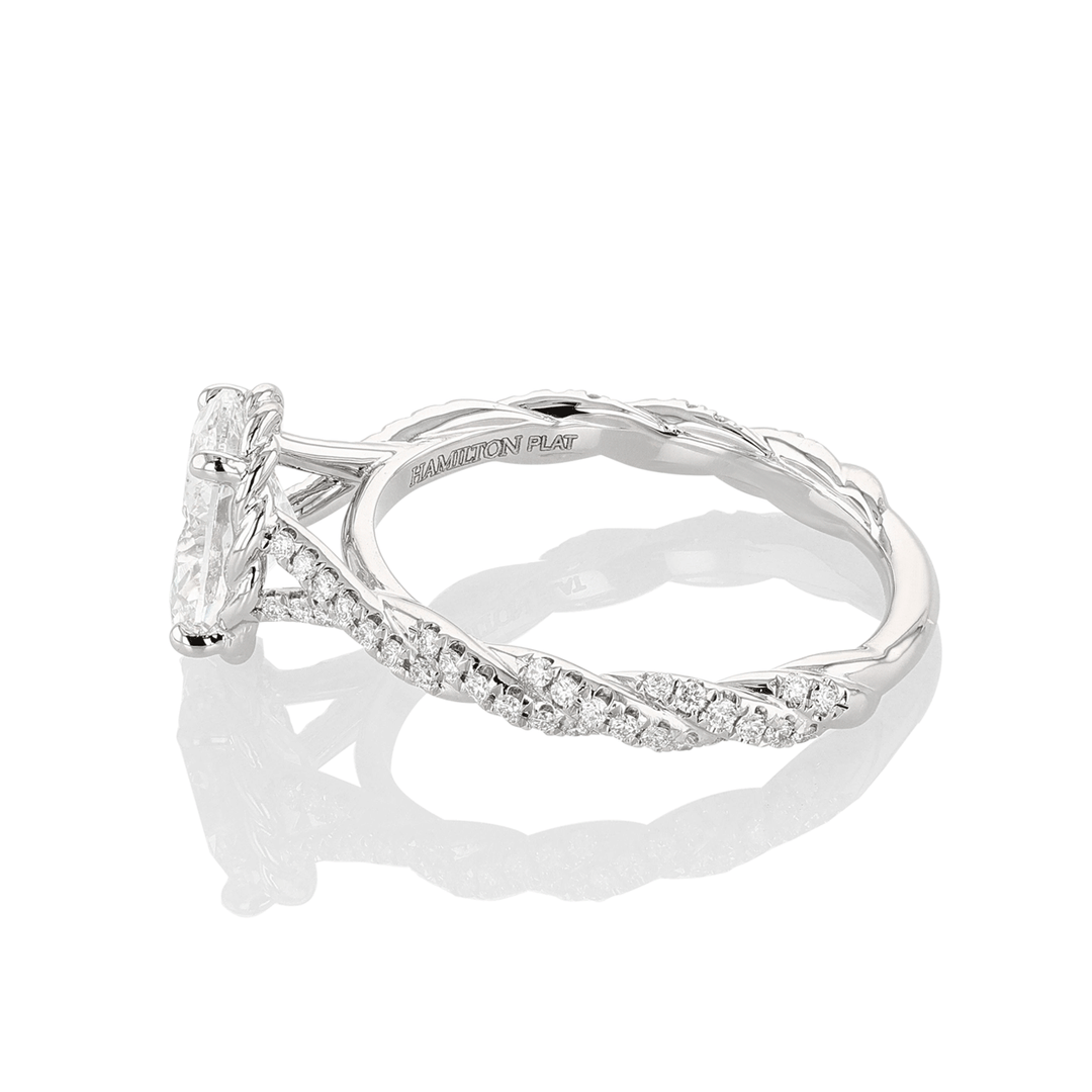 Platinum and 1.50 Total Weight Oval Cut Diamond Full Twist Engagement Ring