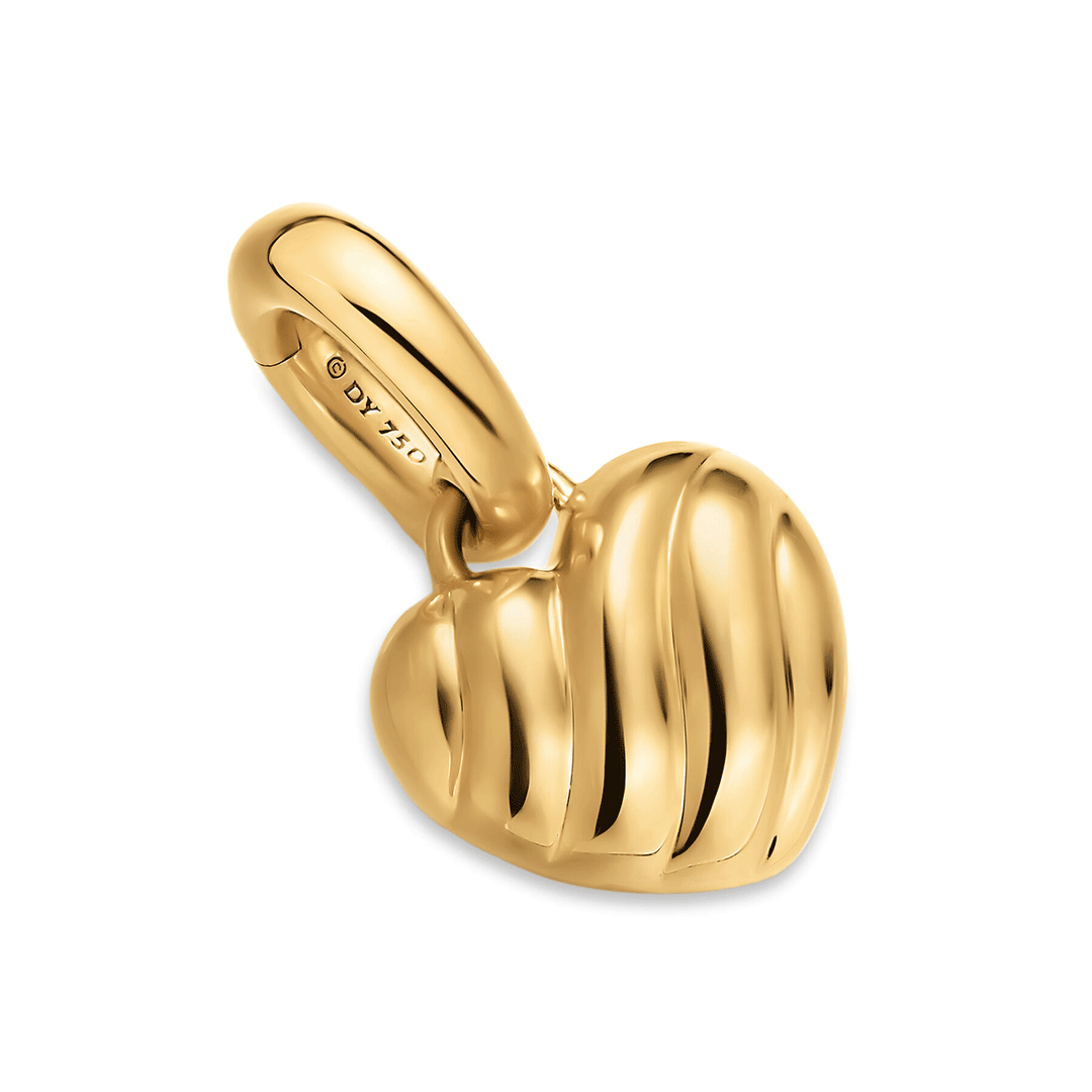 David Yurman Petite Puffy Cable Heart Amulet 18k Yellow Gold, 7.4mm