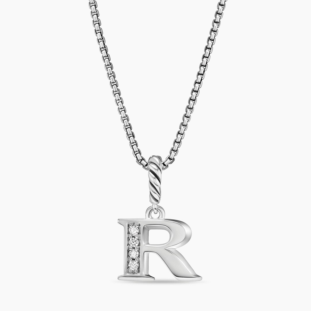 David Yurman Pavé Initial Pendant Necklace with Diamond R