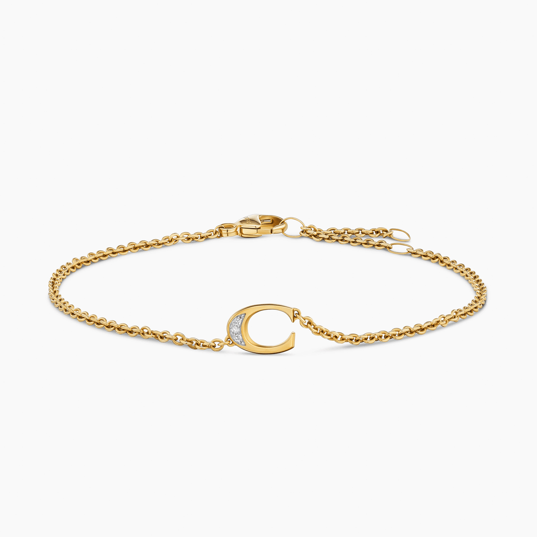 David Yurman Petite Pavé Initial Chain Bracelet 18k Yellow Gold with Diamond C