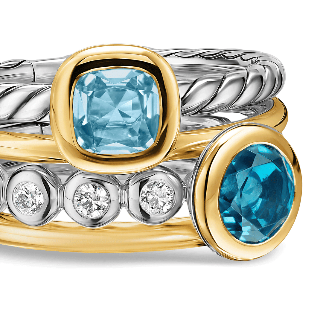 David Yurman DY Mercer® Color Stone Multi Row Ring Sterling Silver with 18K Yellow Gold, Blue Topaz and Diamonds, 10mm