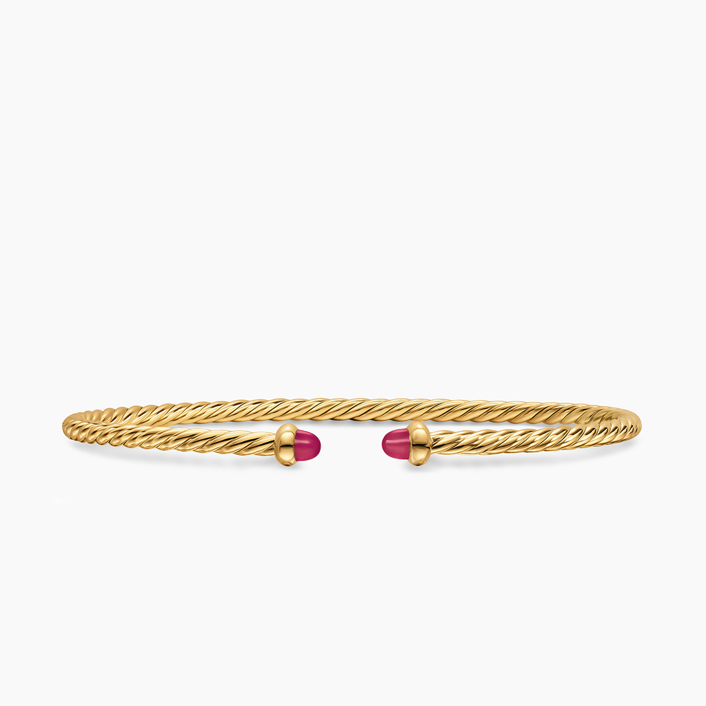 David Yurman Micro Cablespira Flex Bracelet 18k Yellow Gold with Rubies, 2.6mm