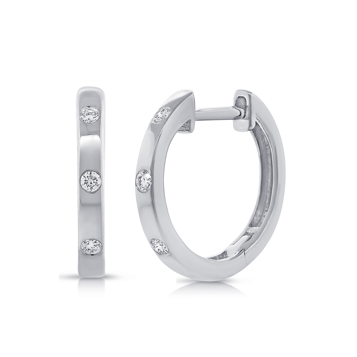 14k White Gold and 0.09 Total Weight Diamond Huggies