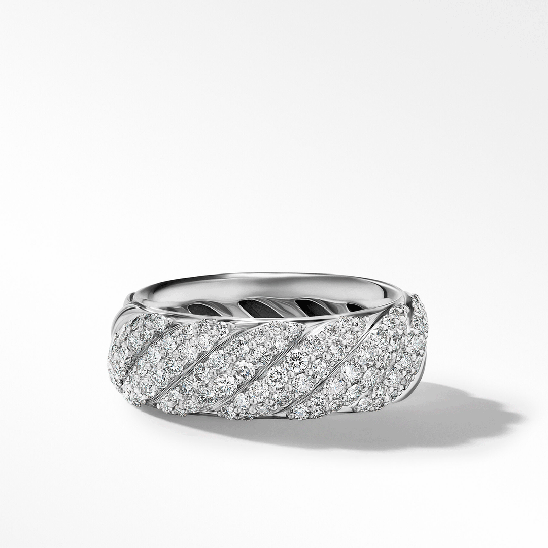 David Yurman Sculpted Cable Band Ring in Sterling Silver with Pavé Diamonds