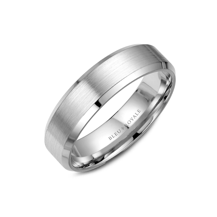 14k White Gold 6.5mm Polished and Satin Wedding Band