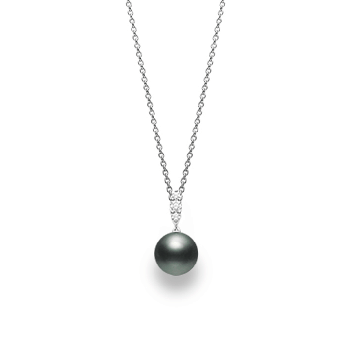 Mikimoto Morning Dew 18k White Gold Black South Sea Pendant