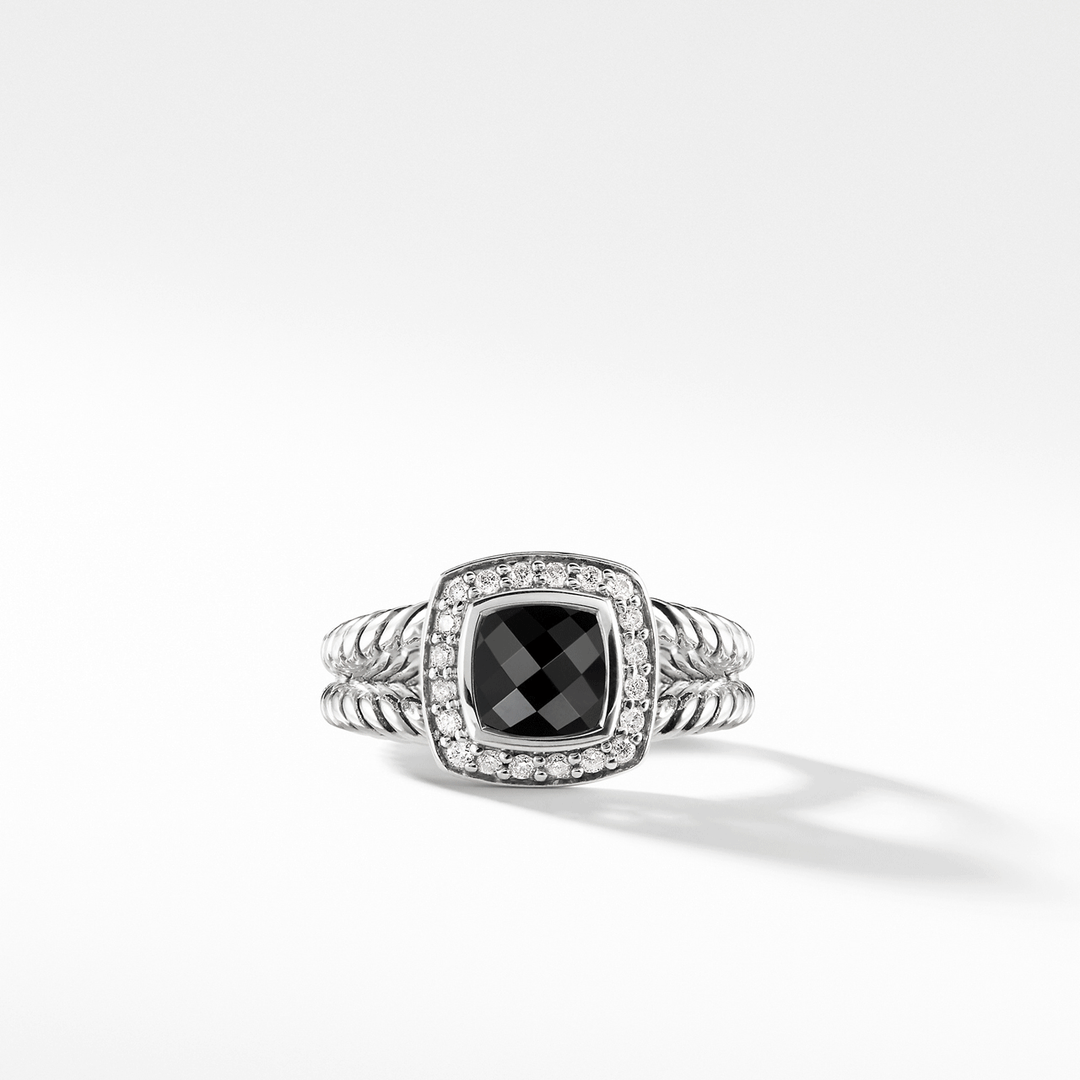David Yurman Petite Albion Ring with Black Onyx and Diamonds,SZ7