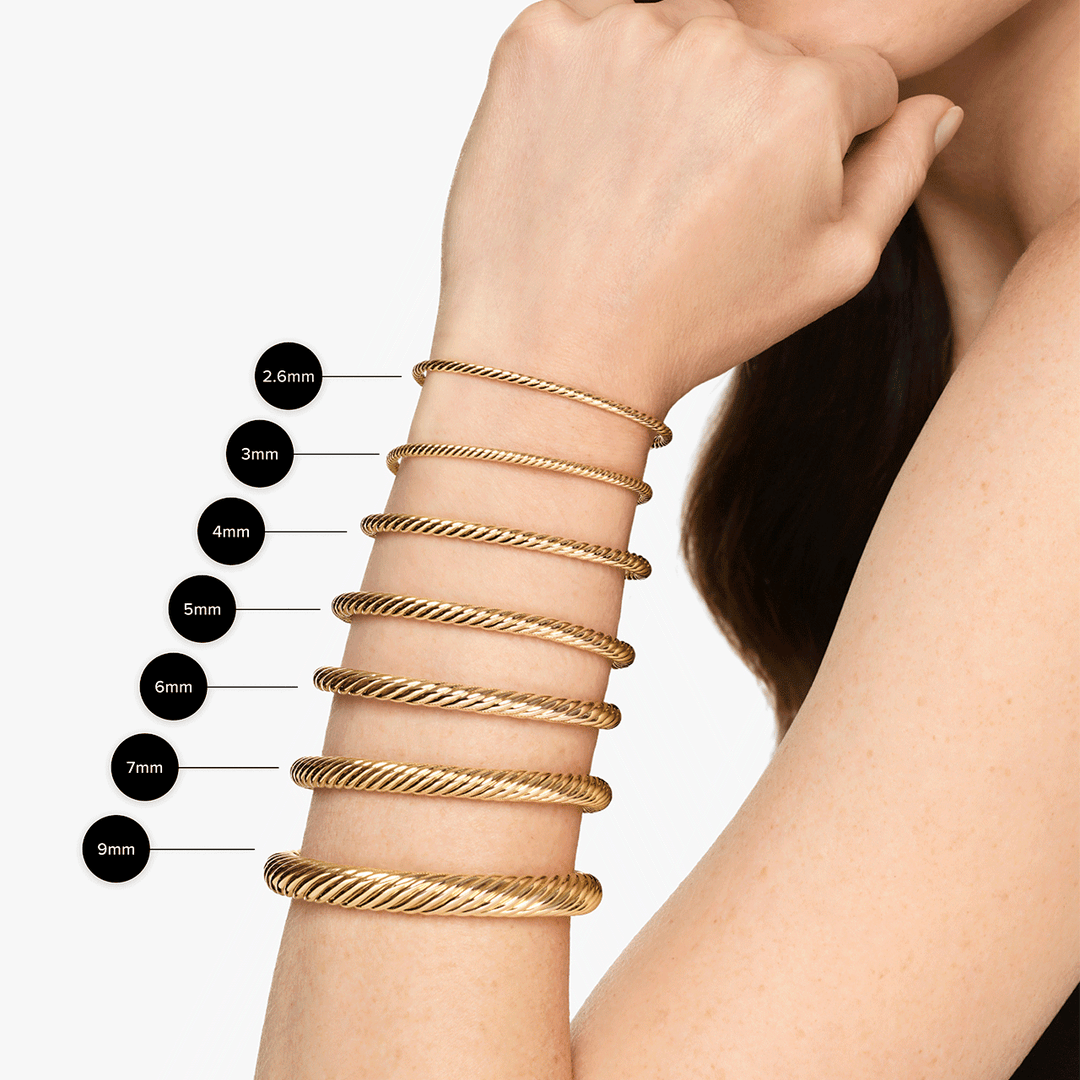 David Yurman Micro Cablespira Flex X Bracelet 18K Yellow Gold with Diamonds, 2.6mm