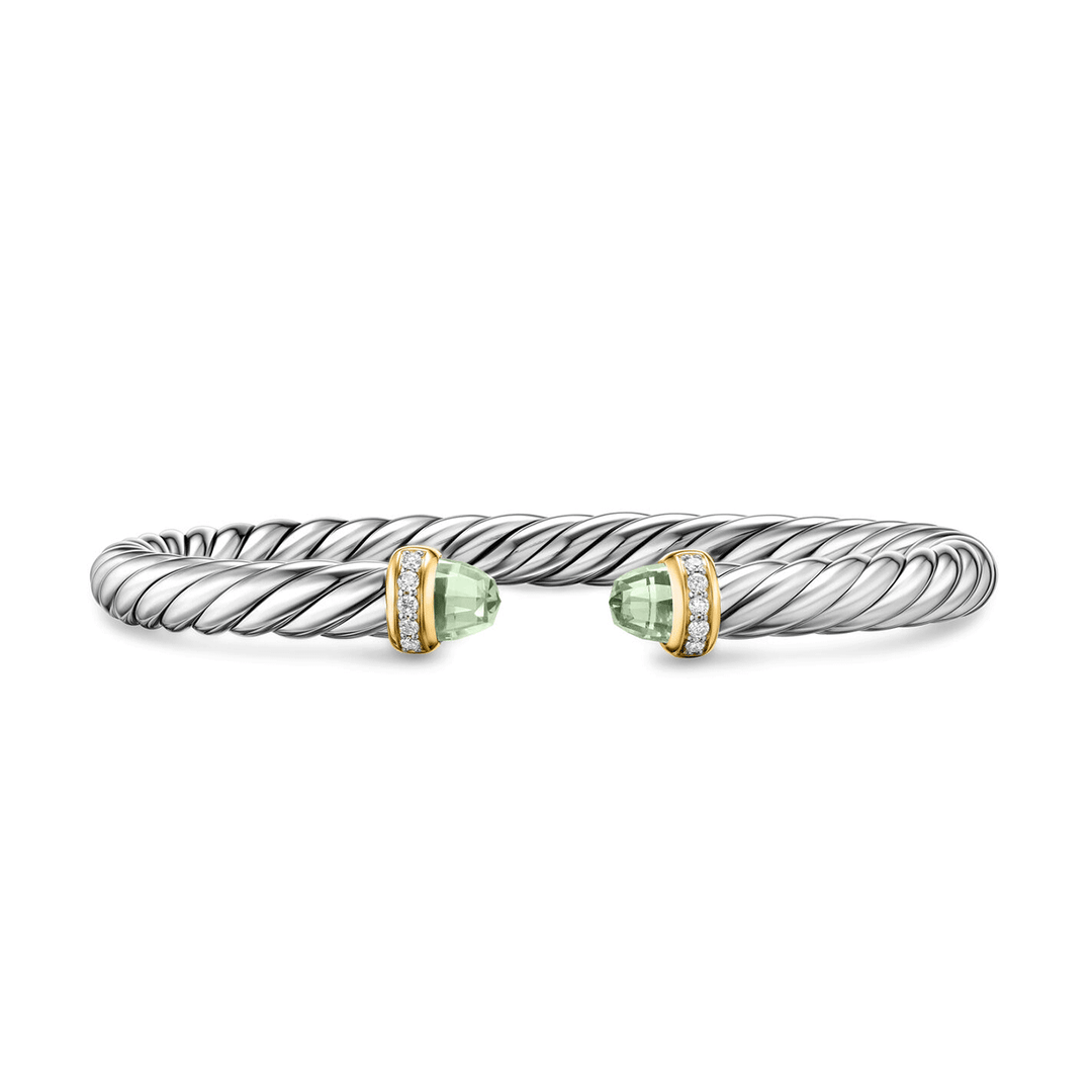 David Yurman Cable Flex Bracelet Sterling Silver with 14k Yellow Gold Domes and Diamonds, 6mm
