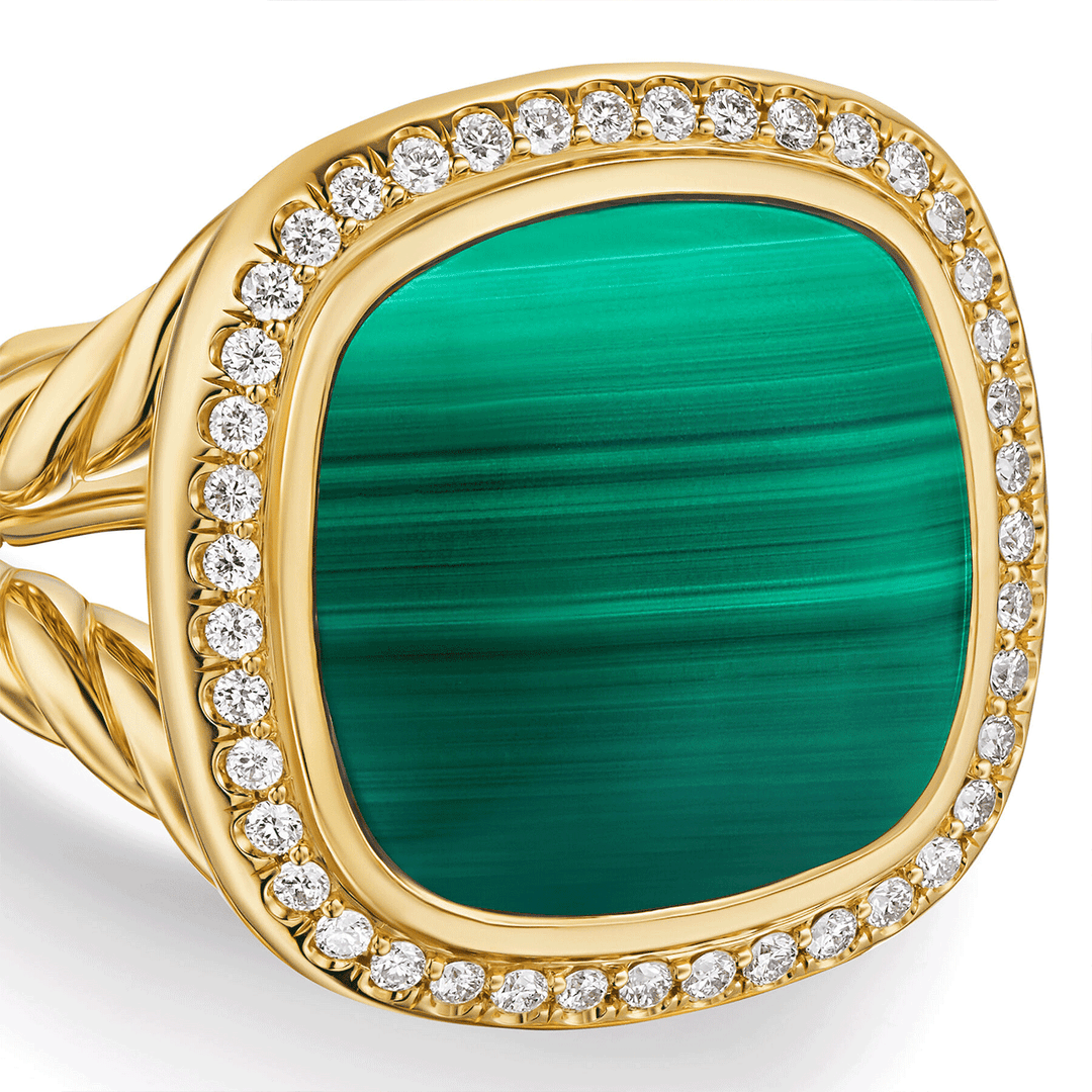 David Yurman Albion® Ring 18K Yellow Gold with Malachite and Diamonds, 15mm