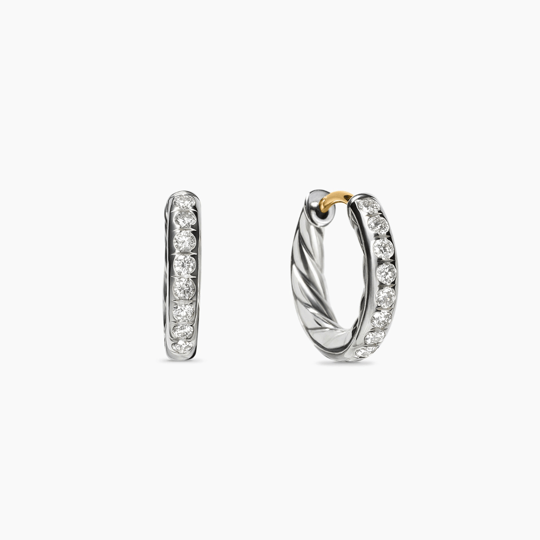 David Yurman Pavé Huggie Hoop Earrings Sterling Silver with Diamonds, 13mm
