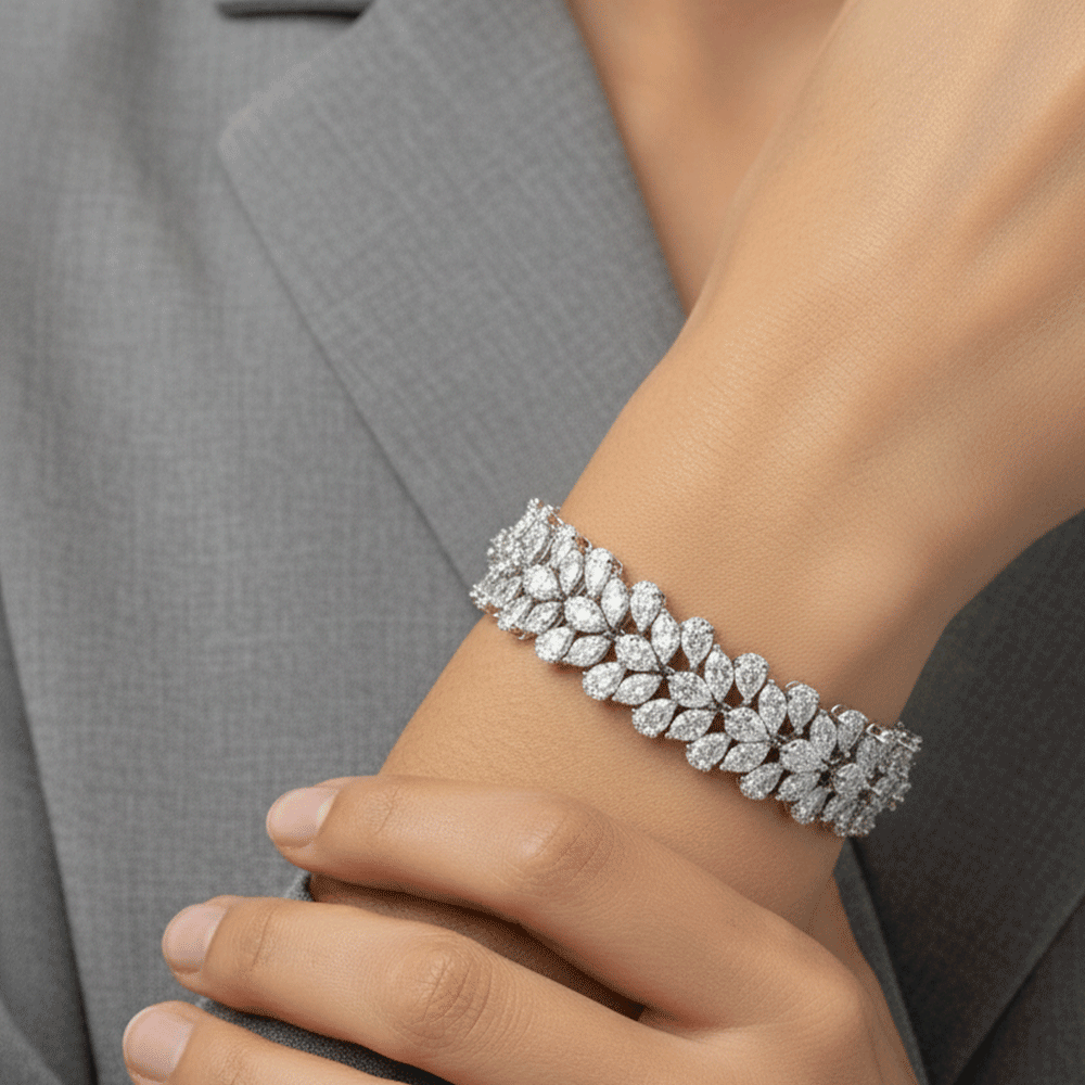 18k White Gold and Mix Diamonds 27.44 Total Weight Five Row Bracelet