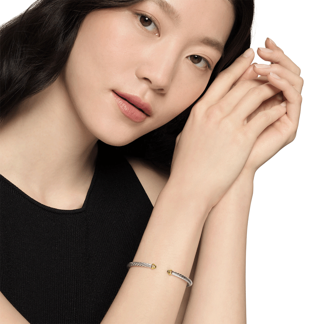 David Yurman Cable Flex Bracelet Sterling Silver with 14k Yellow Gold and Peridot, 4mm