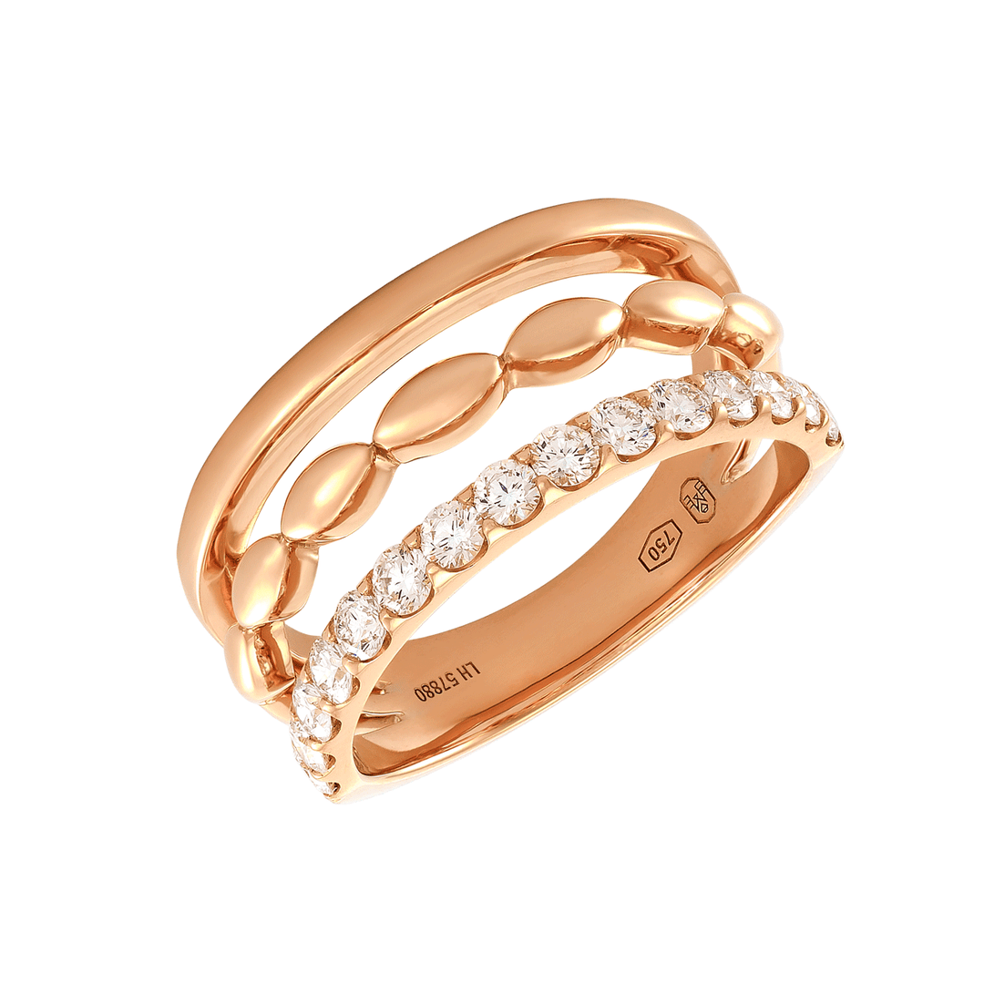 Etho Maria 18k Rose Gold and Diamond Three Row Ring