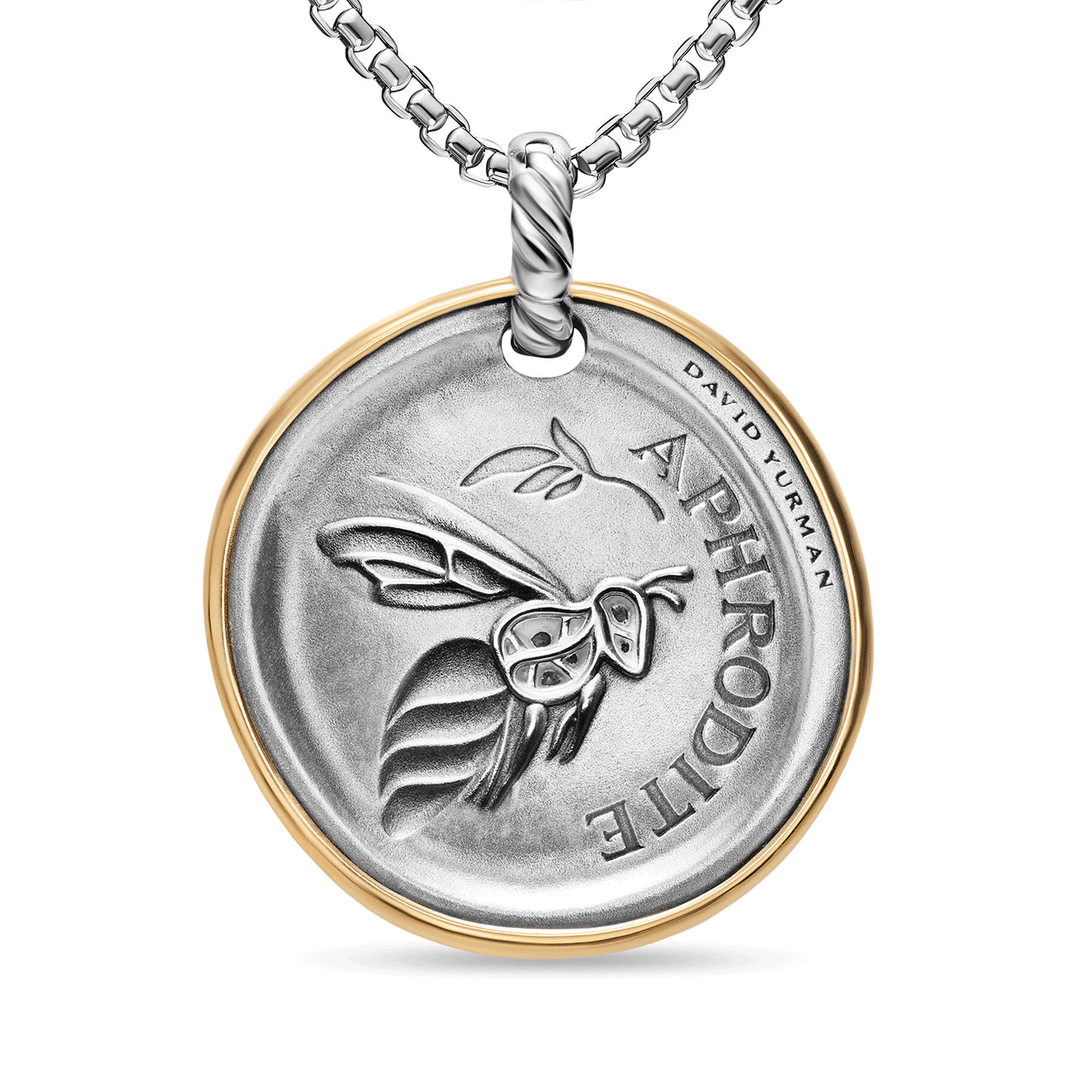 David Yurman Aphrodite Medallion Amulet Sterling Silver with 14K Yellow Gold and Diamonds, 29.5mm