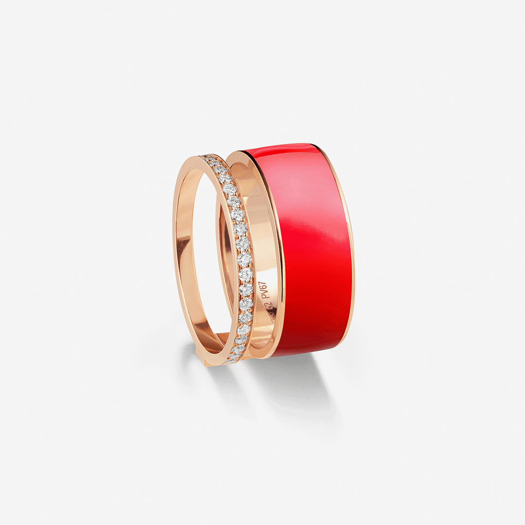 Repossi Berbere 18k Rose Gold Red Enamel Diamond Ring