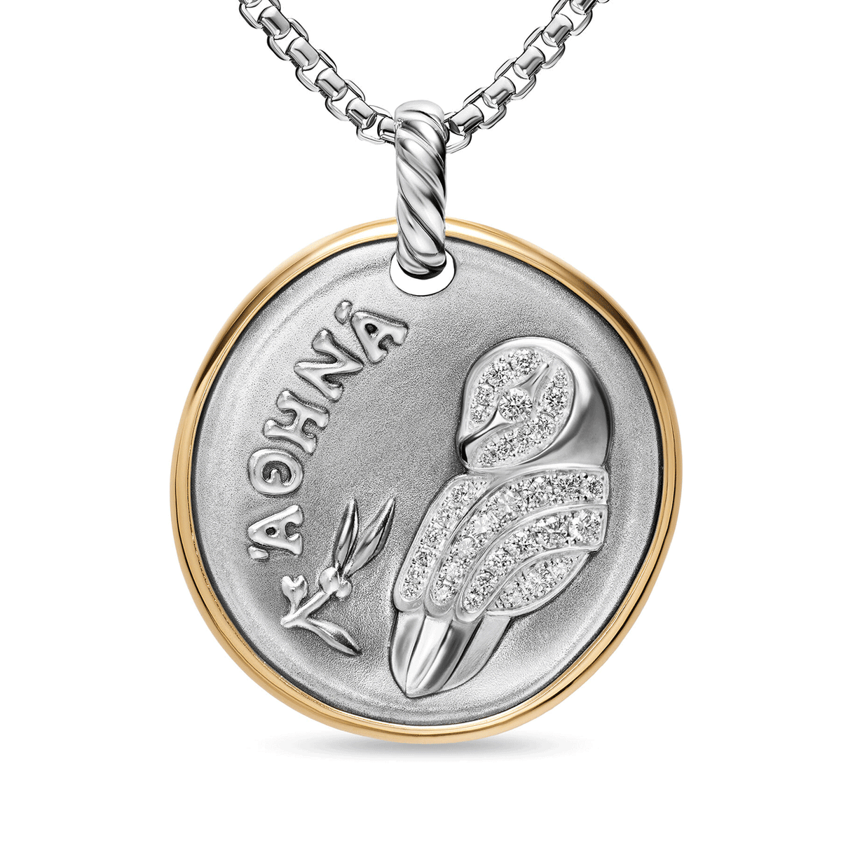 David Yurman Athena Medallion Amulet Sterling Silver with 14K Yellow Gold and Diamonds, 29.5mm