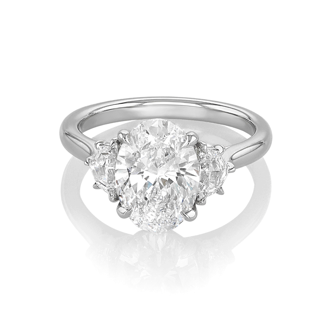 Hamilton Origin Platinum and 2.52 Total Weight Oval Diamond Three Stone Engagement Ring