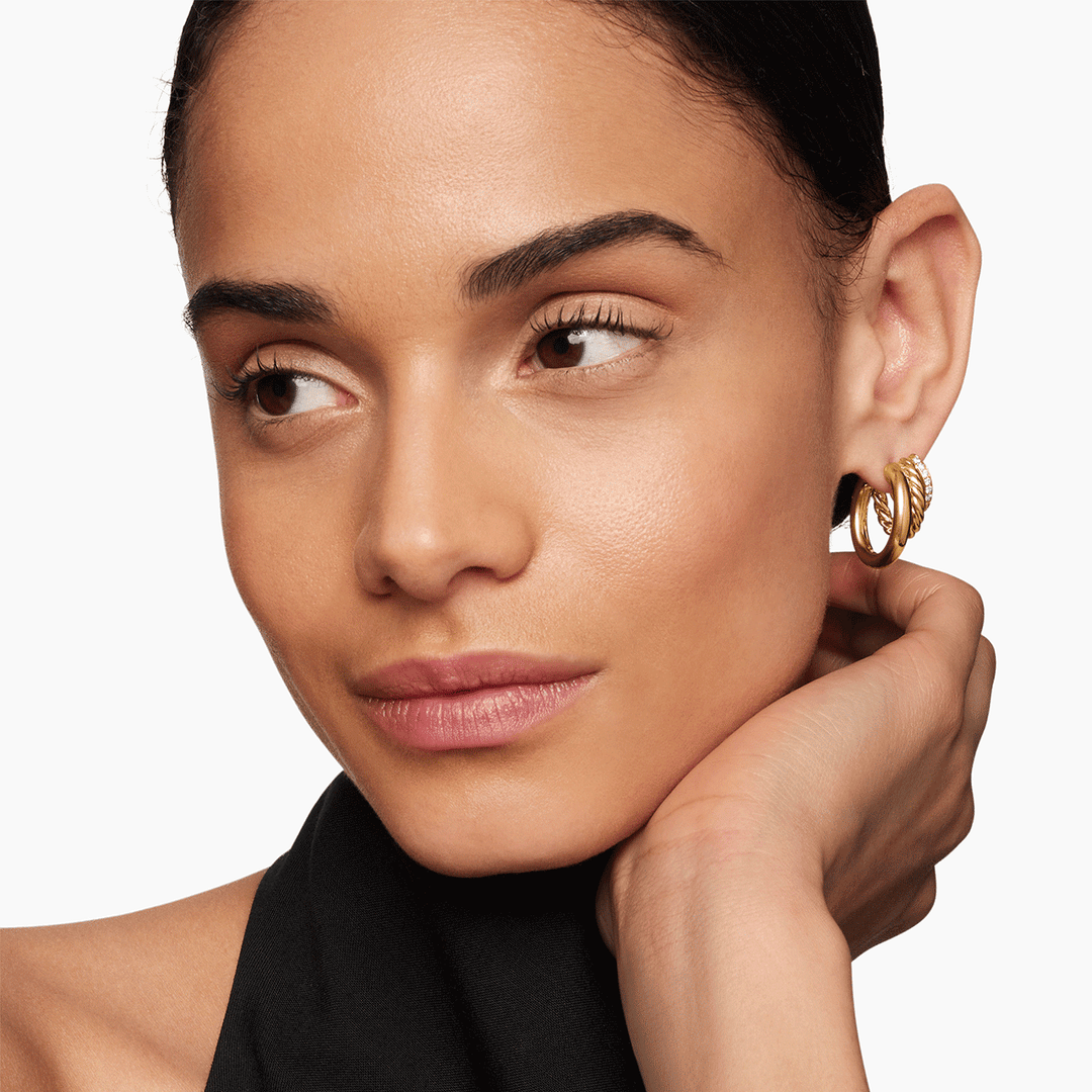 David Yurman Mercer Multi Hoop Earrings 18k Yellow Gold with Diamonds, 21mm