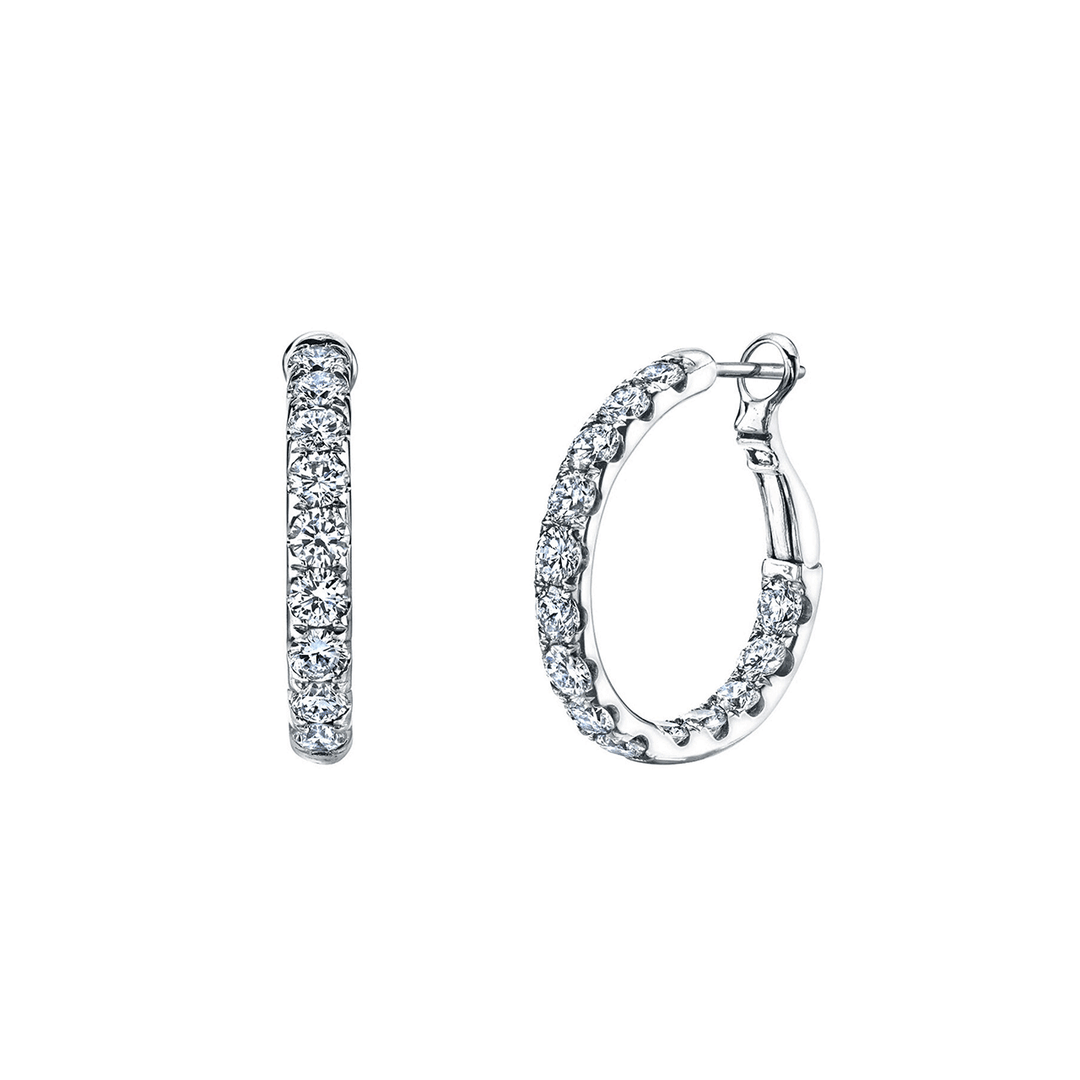 18k White Gold and 3.43 Total Weight Diamond In and Out Hoops