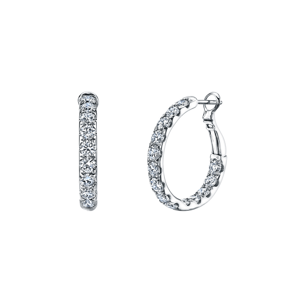 18k White Gold and 3.43 Total Weight Diamond In and Out Hoops