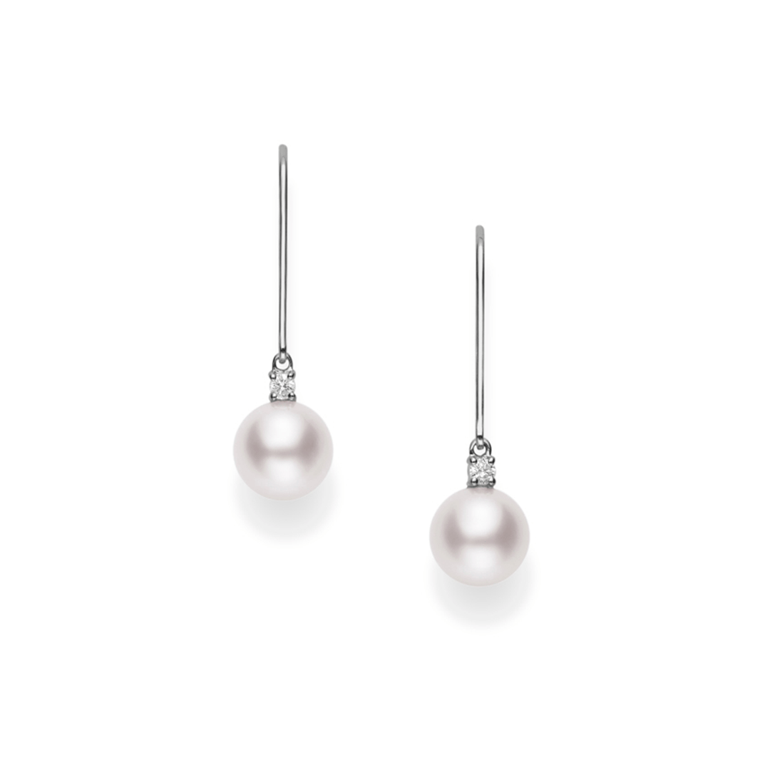 Mikimoto 18k White Gold Akoya Leverback Earrings with Diamonds