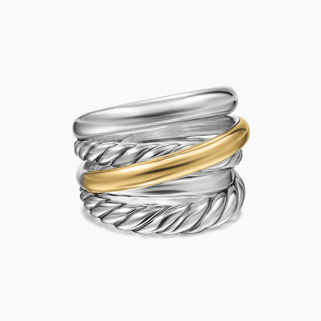 David Yurman Crossover Five Row Ring Sterling Silver with 14k Yellow Gold, 17.5mm