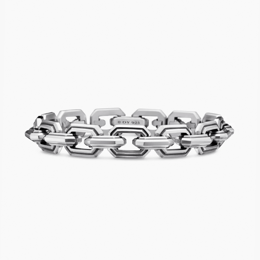David Yurman Faceted Flat Link Bracelet Sterling Silver, 11mm