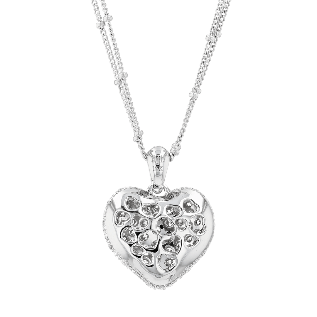 18k Gold Heart and Diamond 2.80 Total Weight Double Chain Pendant