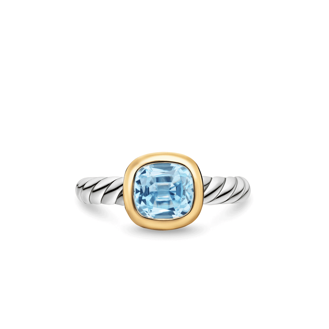 David Yurman Mercer Color Stone Ring Sterling Silver with 18K Yellow Gold and Sky Blue Topaz, 7mm