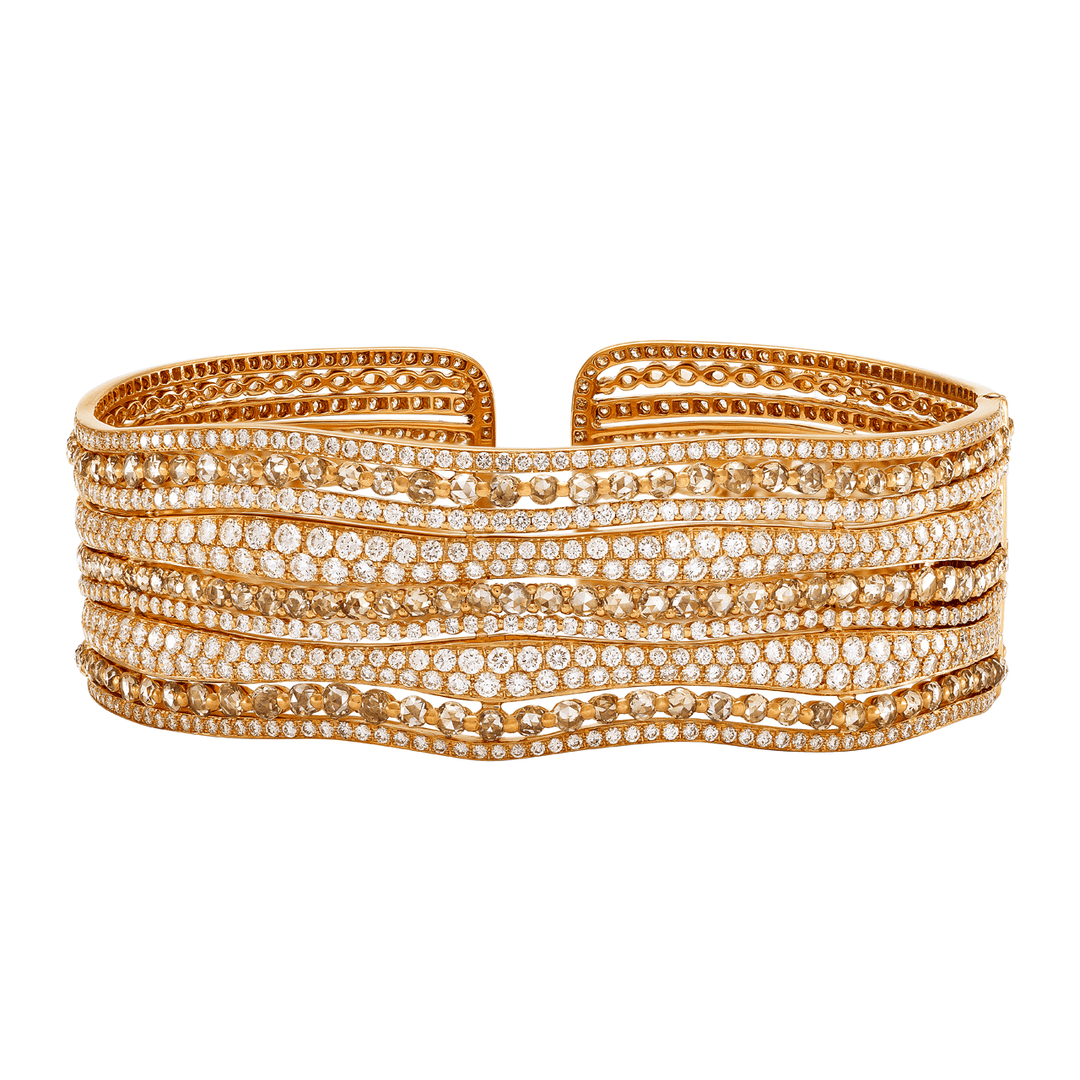 Etho Maria 18k Rose Gold and Diamond Wave Cuff Bracelet