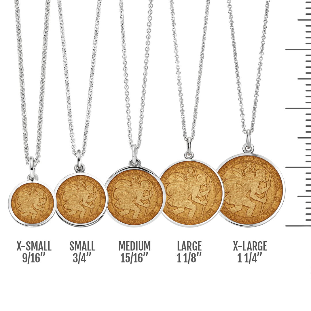 St. Christopher Gold Enamel Medal With Chain