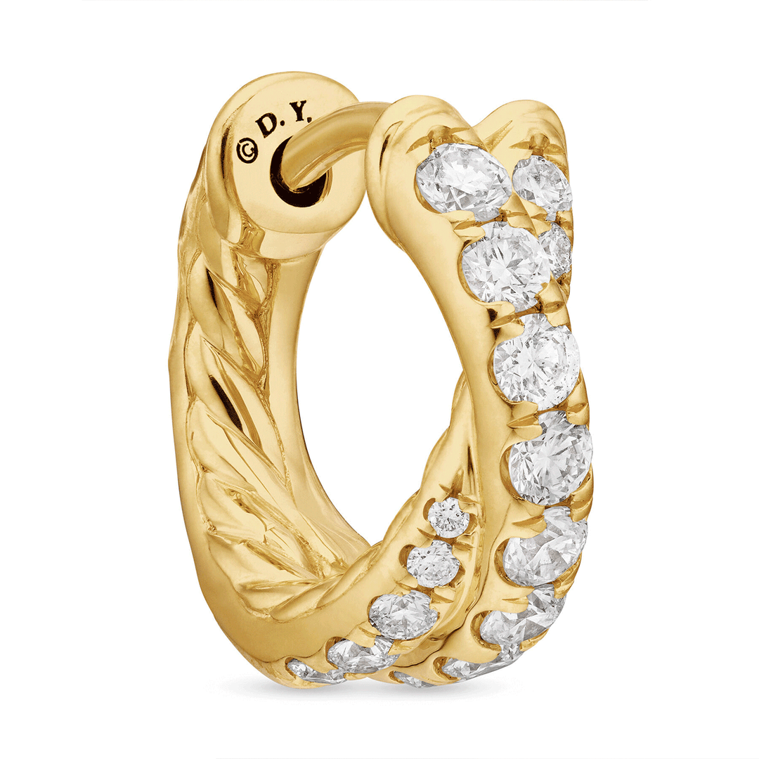David Yurman Pavé Crossover Hoop in 18k Yellow Gold with Diamonds