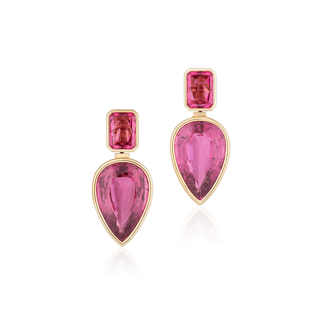 Goshwara 18k Yellow Gold and 73.32 Total Weight Rubellite Drop Earrings