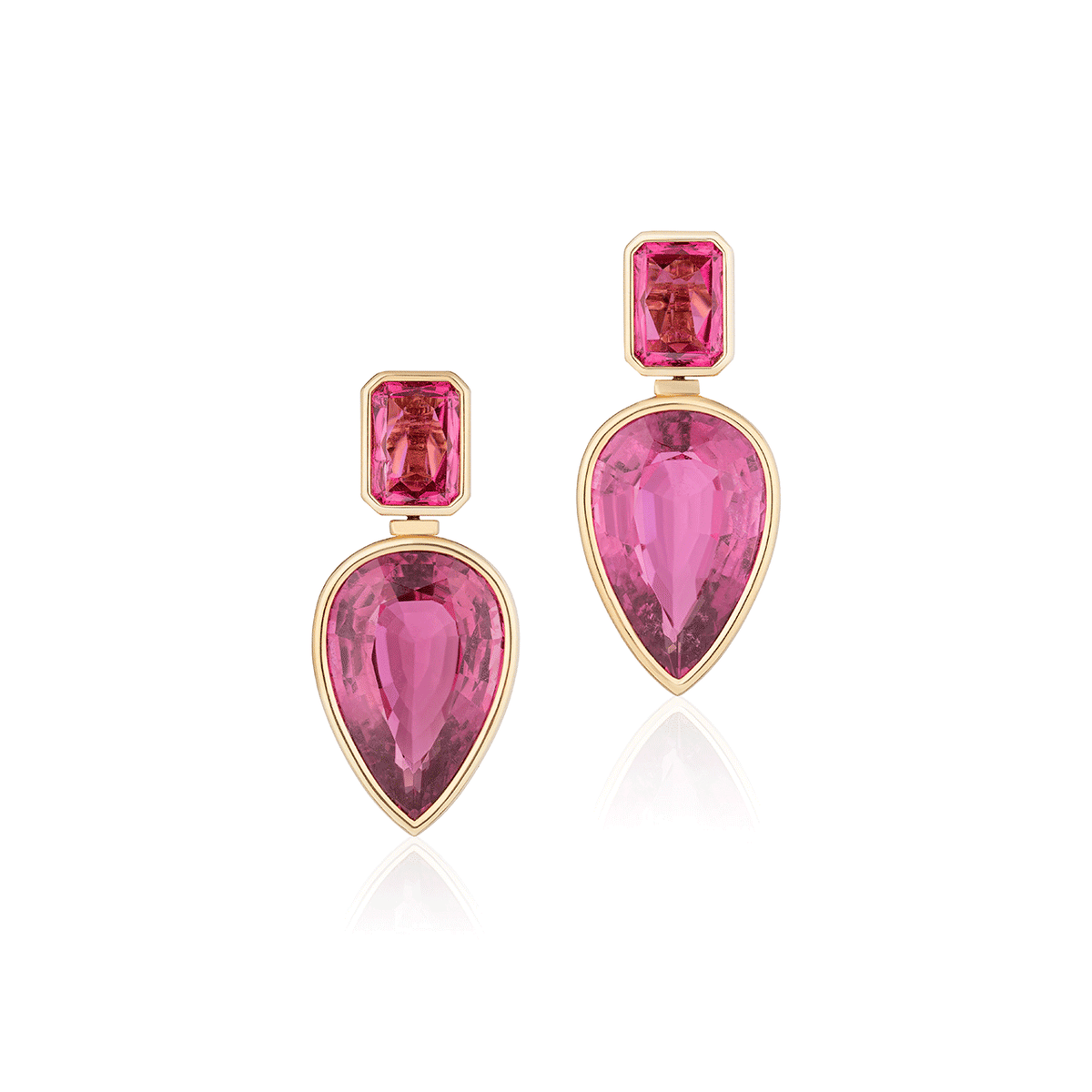 Goshwara 18k Yellow Gold and 73.32 Total Weight Rubellite Drop Earrings