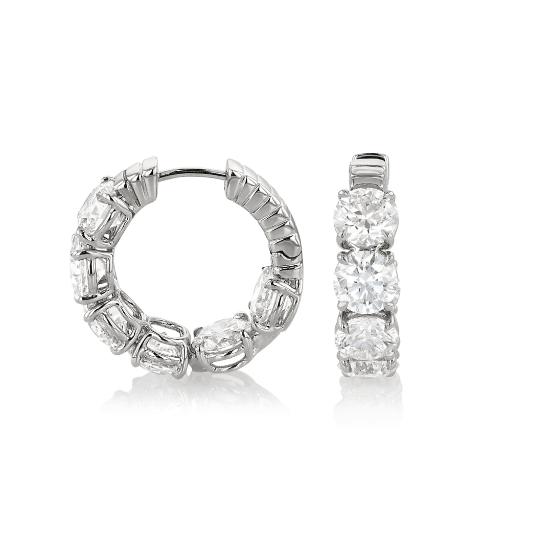 Platinum and 8.71 Total Weight Diamond 21mm In and Out Hoops