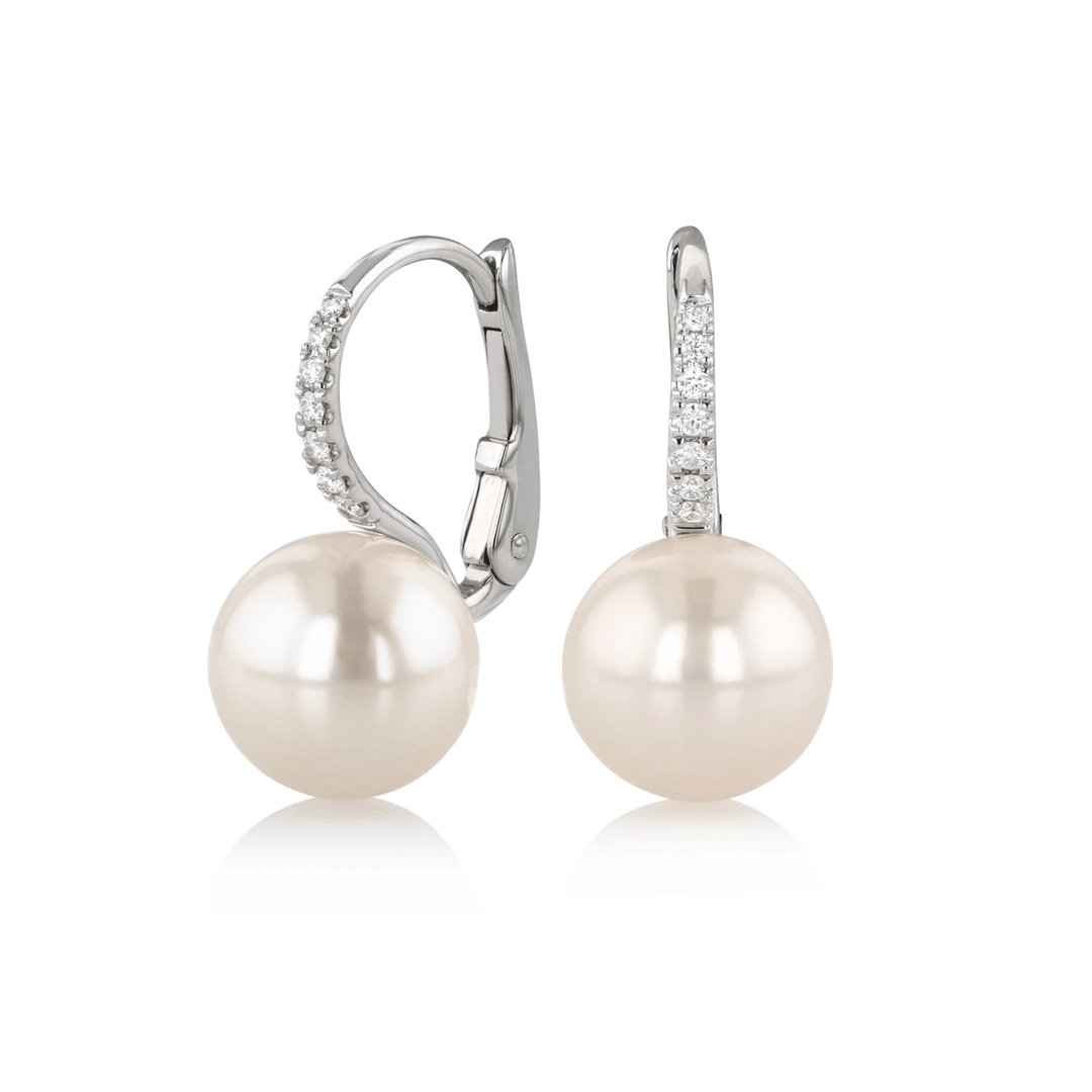 18k Yellow Gold and 9 mm Freshwater Pearl Diamond Earrings