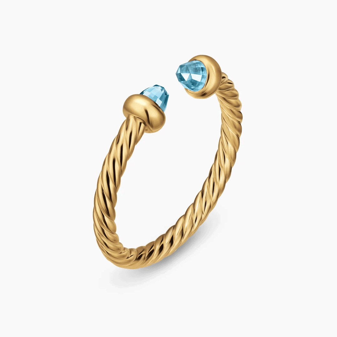 David Yurman Micro Cablespira® Flex Open Ring in 18K Yellow Gold with Blue Topaz, 2.5mm