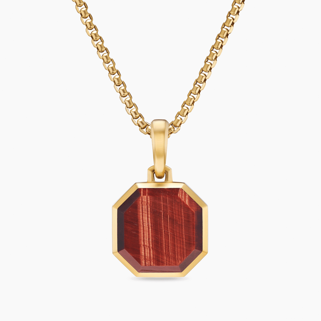 David Yurman Faceted Stone Amulet 18k Yellow Gold with Red Tiger's Eye, 16mm