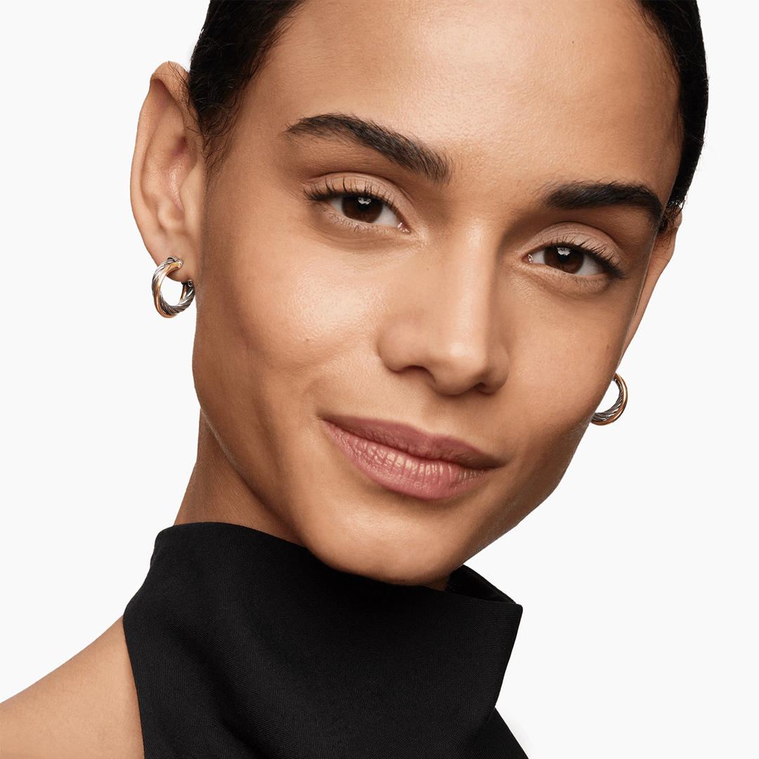 David Yurman Crossover Hoop Earrings Sterling Silver with 18k Yellow Gold, 17mm