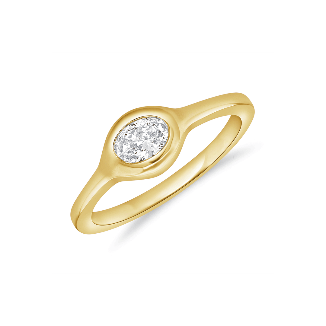 14k Yellow Gold and 0.33 Total Weight Oval Diamond Ring