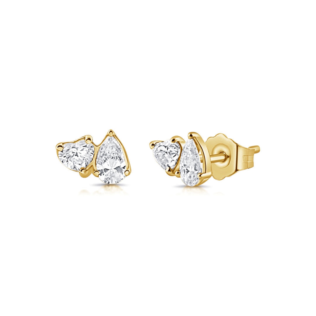 14k Yellow Gold Heart and Pear Shape Diamond .60 Total Weight Studs