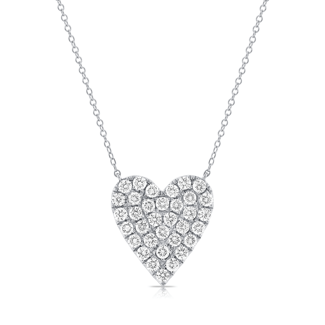 14k White Gold and Pave Diamond 1.32 Total Weight  Heart Necklace