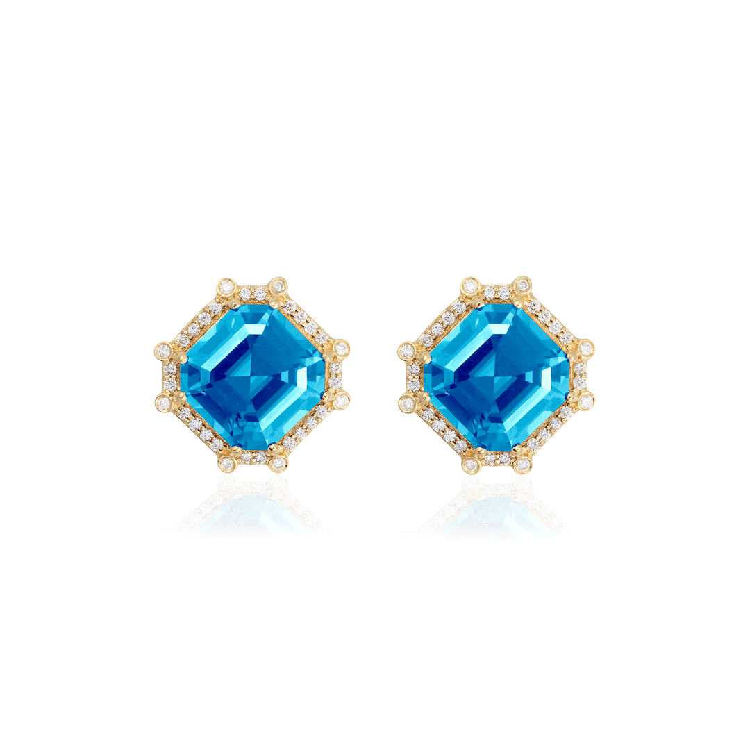 Goshwara Gossip 18k Yellow Gold and Blue Topaz Earrings