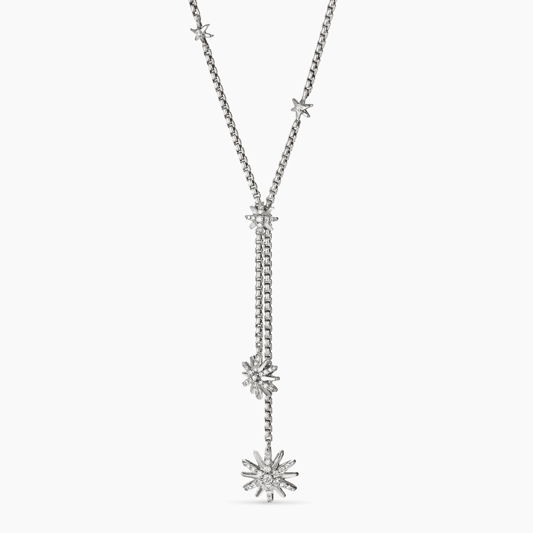 David Yurman Starburst Y Necklace Sterling Silver with Diamonds