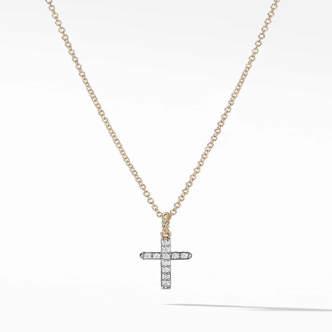 David Yurman Cable Collectibles Cross Necklace 18K Yellow Gold with Diamonds, 17mm