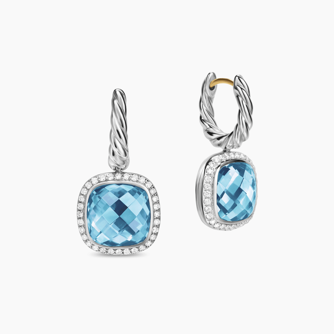 David Yurman Albion® Drop Earrings Sterling Silver with Blue Topaz and Diamonds, 10mm
