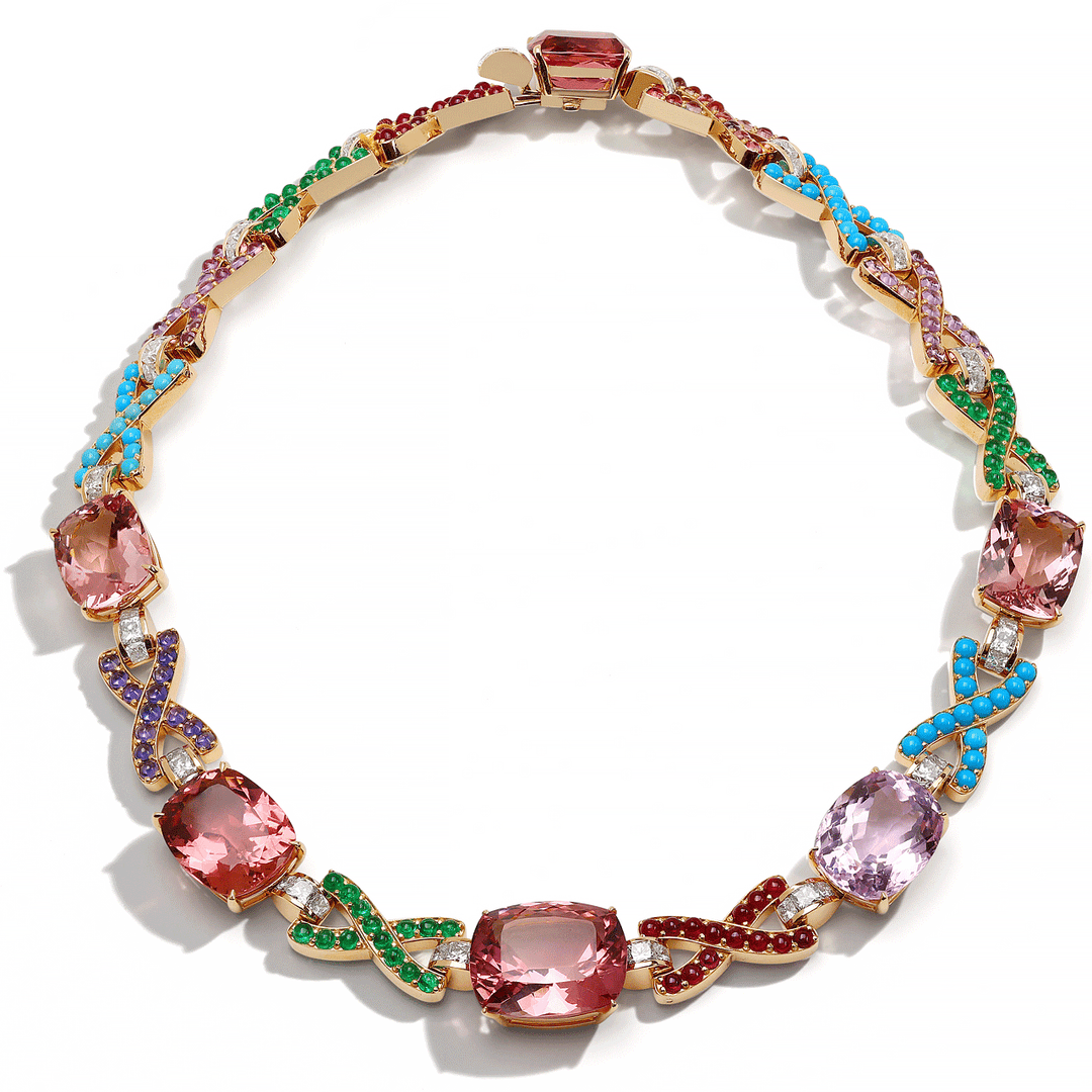 Hamilton Private Reserve Collection 18k Rose Gold Tourmaline Morganite and Kunzite Necklace