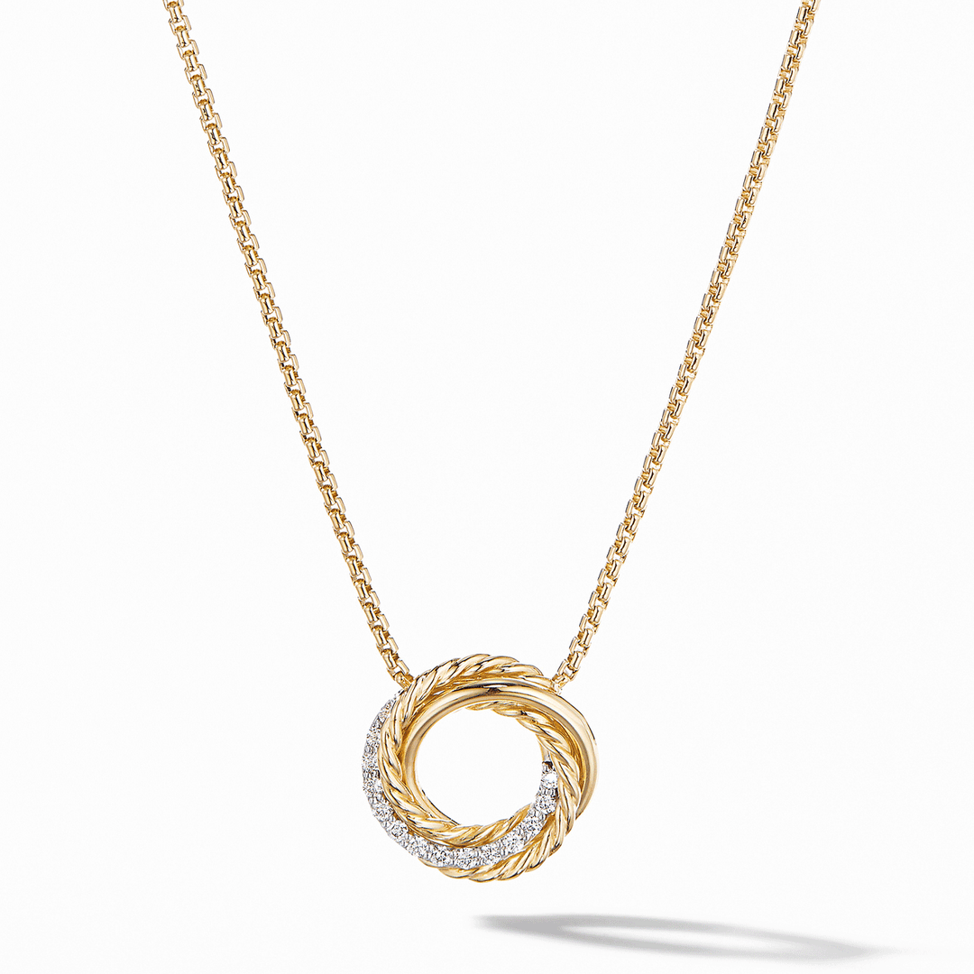 David Yurman The Crossover Collection Mini Pendant Necklace in 18k Yellow Gold with Diamonds