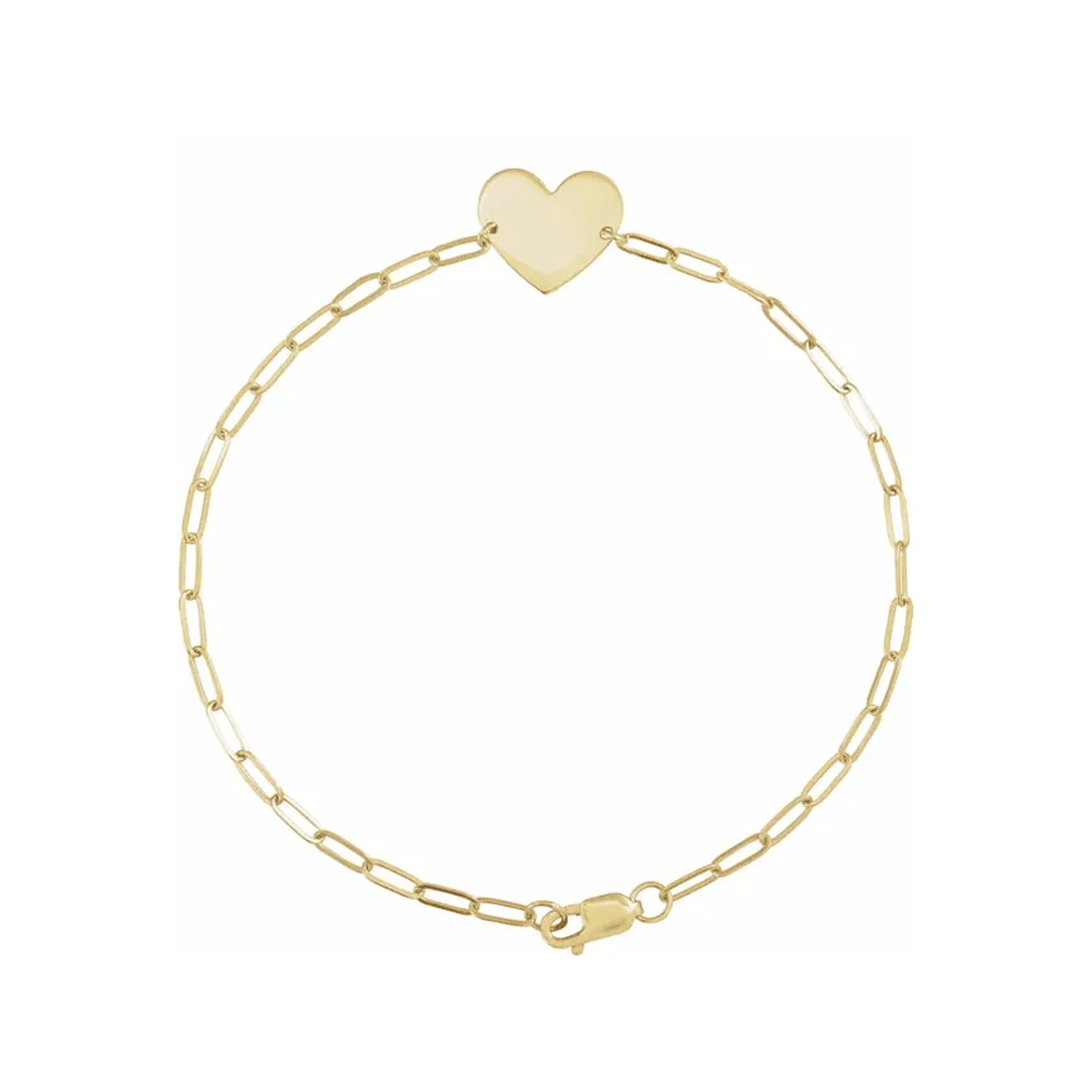 14k Yellow Gold Engravable Heart Bracelet